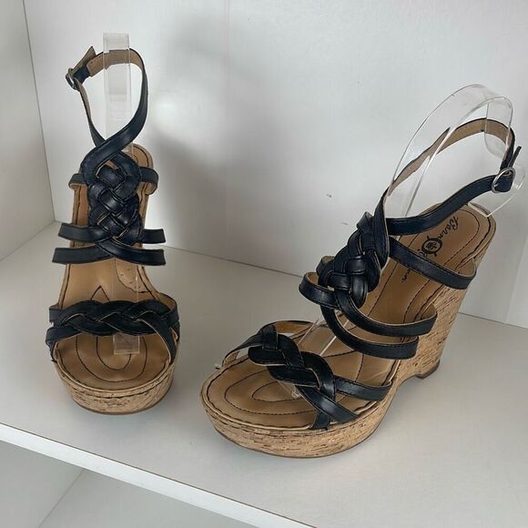 Born Strappy Slingback Platform Cork Wedge Sandals 7 - Picture 1 of 15